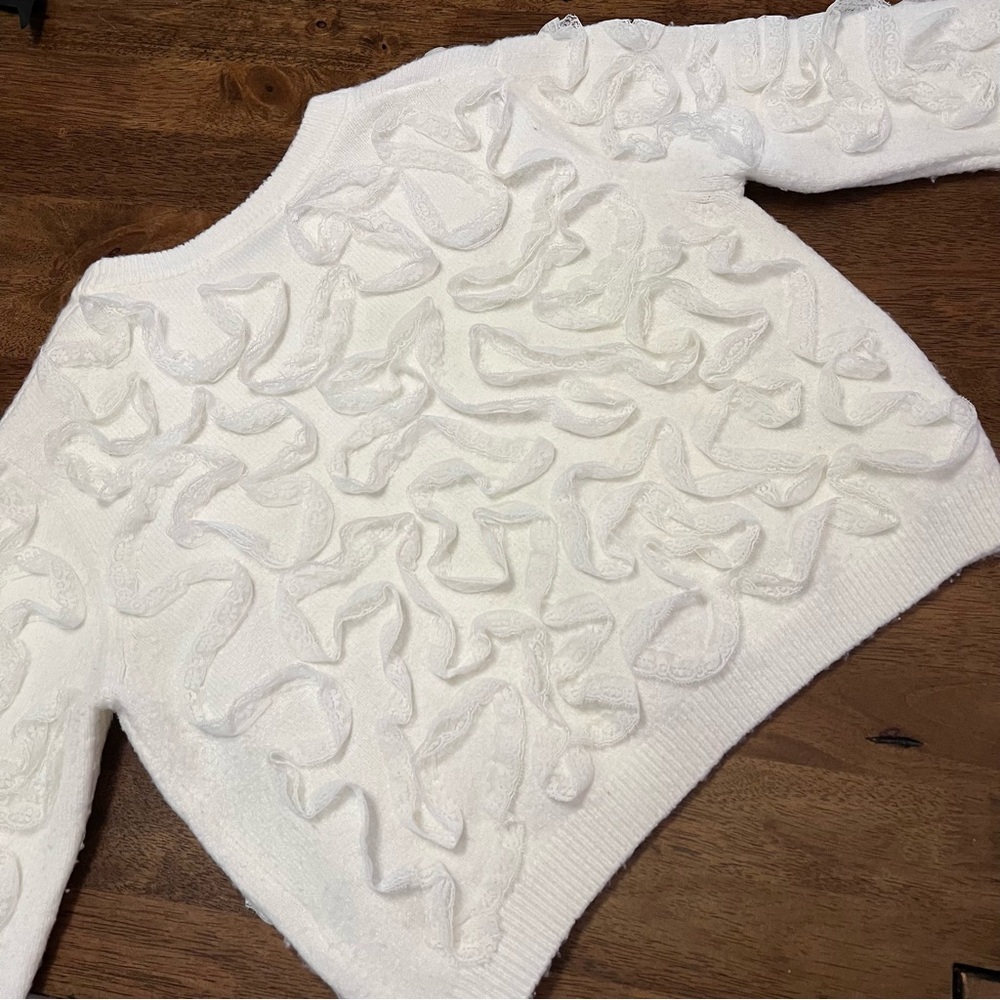 Zara Raised Effect Sweater with Ribbon Detail White Large Coquette Feminine - Picture 10 of 14